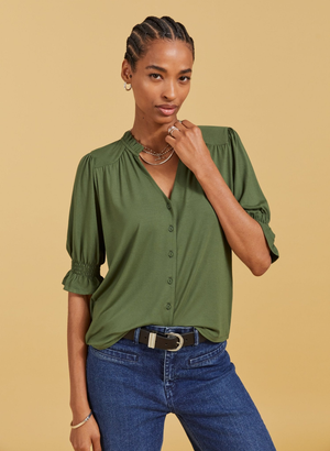 Noa Short Sleeve Blouse - UK 14 | EU 42 | US 10 / Light Khaki