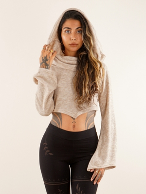 'Pull court à manches évasées "Obsidian", Beige'
