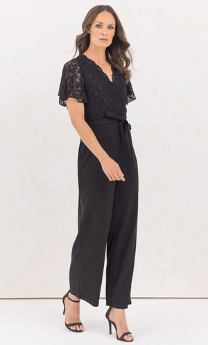 Lace Top Wide Leg Jumpsuit - Black