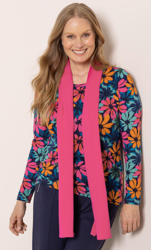 Anna Rose Floral Printed Brushed Knit Top With Scarf - Pink/Multi