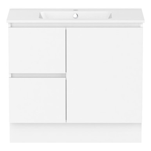 Ascot Floor or Wall Mount Vanity 910mm 2 Drawer LH 1 Door Polar White Gloss [299661]
