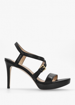 Kerri Burnished Black Leather Platform Heeled Sandals