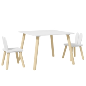 AIYAPLAY Mesa Infantil con Sillas Respaldos con Orejas de Conejo Mesa Infantil para Guardería Sala de Juegos Blanco