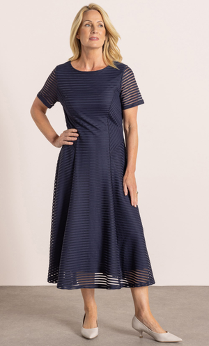 Anna Rose Striped Mesh Dress - Midnight