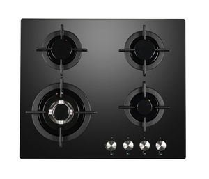 60cm Black 4 Burner Gas on Glass Hob with Wok Burner