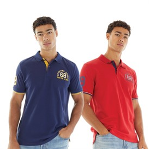 Tokyo Laundry Mens Sporting Goods Two Pack Polo Shirts Medieval Blue/Barbados Cherry