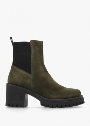 Luxor Green Suede Block Heel Chelsea Boots