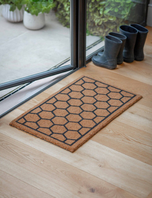 Doormat Hexagon Natural - Coir, Charcoal, Small