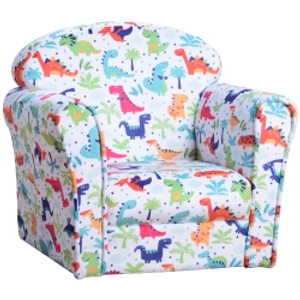 HOMCOM Sillón Infantil para +18 Meses con Estampado de Dinosaurios Acolchado de Espuma y Franela 50x39x44 cm Multicolor