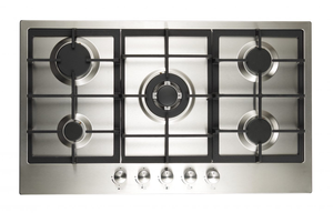 90cm Stainless Steel 5 Burner Gas Hob with Wok Burner