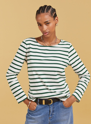 Ashley Organic Cotton Top - UK 10 | EU 38 | US 06 / Soft White & Forest Green