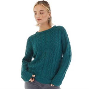 Board Angels Womens Cable Knit Sweater Green