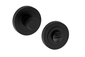 Knurled Bathroom Door Thumbturn Lock and Release Set - Matte Black - Designer Levers
