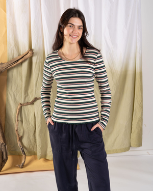 Lenna Womens Long Sleeve Top in Cream Stripe