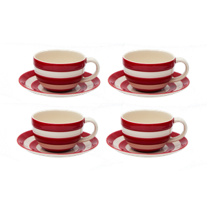 Set of 4 Red Breakfast Cups and Saucers 12oz/34cl