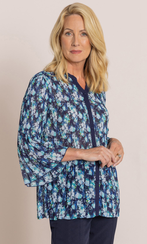 Anna Rose Floral Print Pleat Top - Midnight Multi