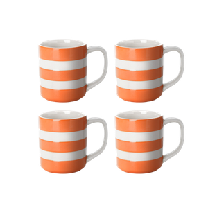 Set of 4 Cornish Orange Mugs, 10oz/34cl