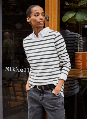 Ashley Organic Cotton Top - UK 10 | EU 38 | US 06 / Soft White & Grey Stripe