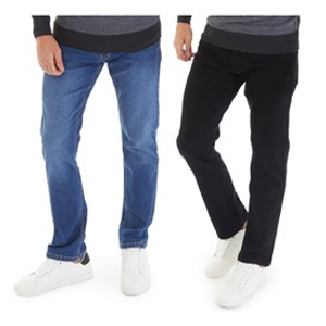 Kangaroo Poo Mens Two Pack Straight Fit Denim Jeans Black/Mid Wash