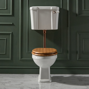 Milano Richmond - Traditional Low Level Toilet with Cistern - Brushed Copper Flush Kit and Warm Oak Soft Close Seat