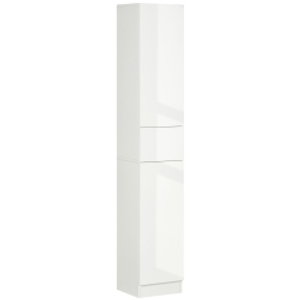 kleankin Tall Bathroom Cabinet with Adjustable Shelves, High Gloss Storage Cupboard, Freestanding Tallboy with Storage Drawer, White