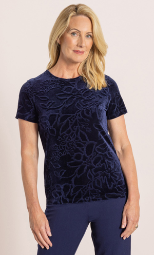 Anna Rose Floral Print Velvet Top - Midnight