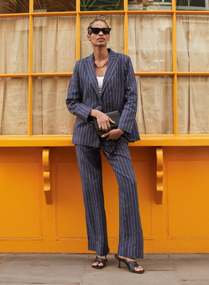 Vivienne Linen Trousers - 14 (UK Size 14) / Indigo & White Stripe