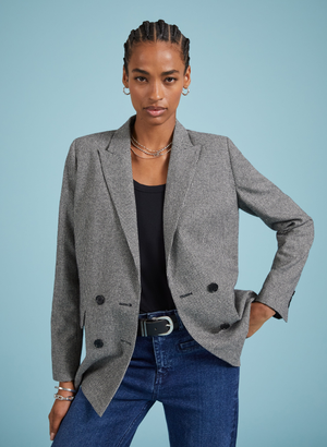 Beatrix Recycled Wool Blend Blazer - 14 (UK Size 14) / Black & White Houndstooth