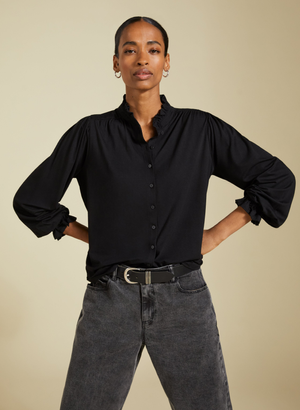 Sima Frill Detail Blouse - 6 (UK Size 6) / Caviar Black