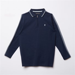 French Connection Boys Overarm Long Sleeve Polo Shirt Marine/Sky