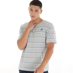 New Balance Mens Striped T-Shirt Rain Cloud