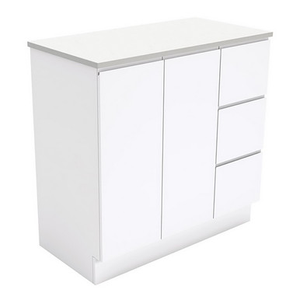 Fingerpull Vanity Cabinet on Kick Board 2 Door 3 Left Drawer 900mm Gloss White [180625]
