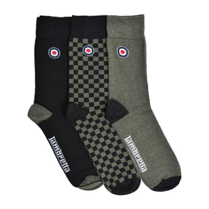 Lambretta Mens Checker 3 Pack Crew Socks - One Size / Khaki/Black