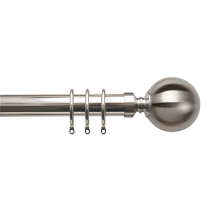 35mm Ball Fixed Metal Curtain Pole Satin Silver