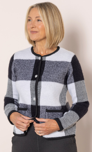 Anna Rose Check Knitted Jacket - Black/White