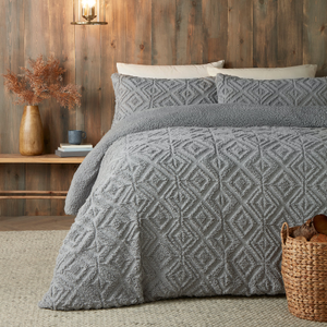 Fusion Geo Fleece and Sherpa Duvet Cover Bedding Set Grey