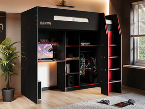 Recoil | Summit Gaming High Sleeper With Wardrobe Black & Red | BedKingdom