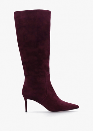 Saffia Burgundy Suede Slim Heel Knee Boots