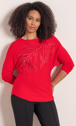 Embellished Batwing Jumper - Red
