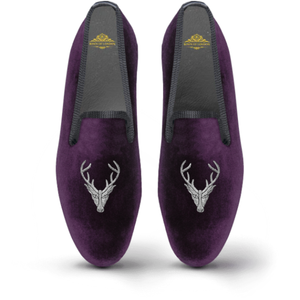 Men's Velvet Loafer/Slipper Shoe - Stag Head