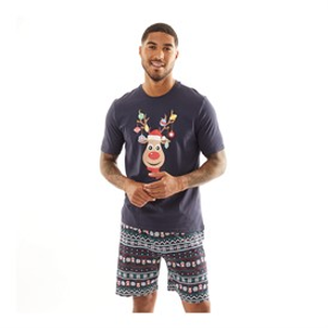 Fluid Mens Christmas Reindeer Pyjamas Shorts Set Multi