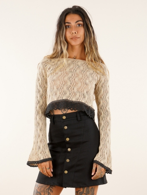 'Top manches longues crochet "Lunäa", Beige'