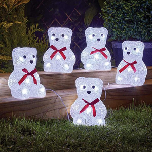 5 Outdoor Battery Acrylic Polar Bears on String Christmas Figure