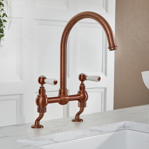 Milano Elizabeth - Traditional Cranked Bridge Kitchen Mixer Tap - Brushed Copper