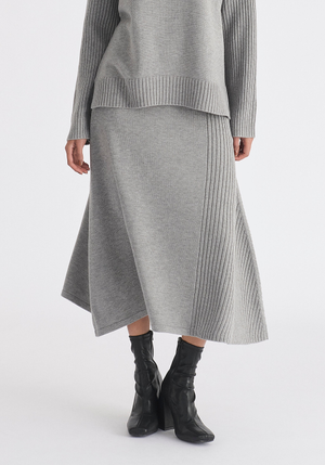 Knitted A-Line Midi Skirt with Ribbed Details