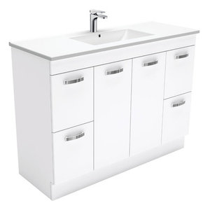 Dolce Ceramic Unicab Vanity On Kickboard Solid/Handle 1200mm White 1 Tap Hole [165272]