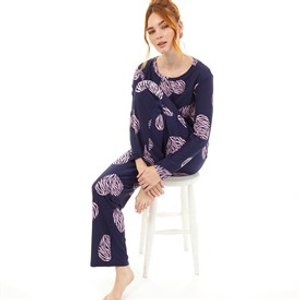Onfire Womens Soft Touch Scatter Heart Pyjama Navy/Pink