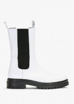 Izzie White Leather Elongated Chelsea Boots