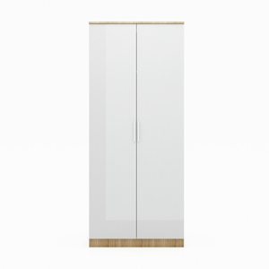 ELEGANT 1780x760x450mm Soft Close 2 Door High Gloss White And Oak Finish Wardrobe