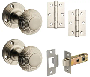 Beehive Mortice Door Knob Pack - Brushed Nickel - Door Knob/Tubular Latch/Hinges - Designer Levers